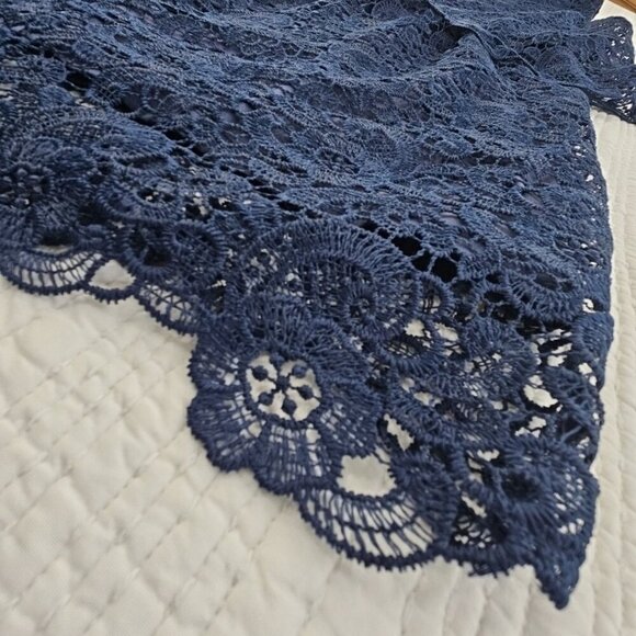 J Gee Tiered Eyelet Lace Dress Women’s XL Navy Blue Sleeveless Lined EUC VTG - Picture 3 of 14